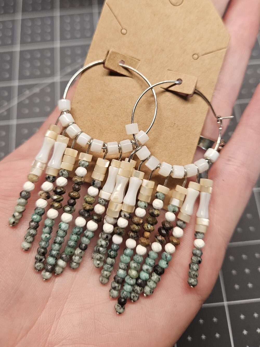 Howlite Hoop Dangles 💫 Handmade - Picture 3 of 4